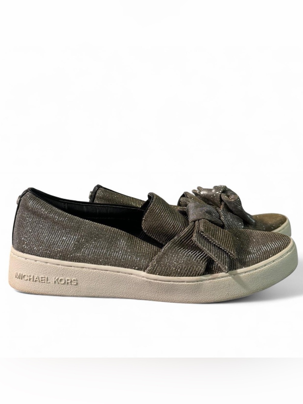 Michael Kors Glitter Bow Slip-On Sneakers - Metallic Gray